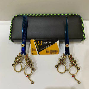 กรรไกรตัดผมสแตนเลส440C บริสุทธิ์สีน้ำเงิน-บริสุทธิ์มีด้ามจับมังกรคมปลายใบมีดและกระเป๋าหนัง PU มาใหม่ - Product Image 6