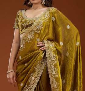 Sari de Fiesta con Bordado Pesado y Calado en Chifón Fendy con Lentejuelas Múltiples - Product Image 3