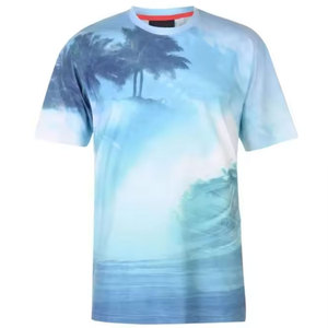Tamaño de EE. UU. Impresión de transferencia de calor personalizada Algodón/Fibra de bambú Fabricante de Pakistán Camiseta de manga corta con cuello redondo para hombre - Product Image 1