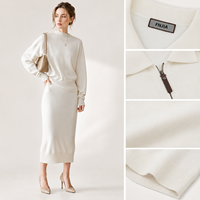 Ensemble deux pièces en tricot pour femmes, haut ample à manches trois quarts, jupe longue mi-longue à taille haute, 100% cachemire, motif géométrique