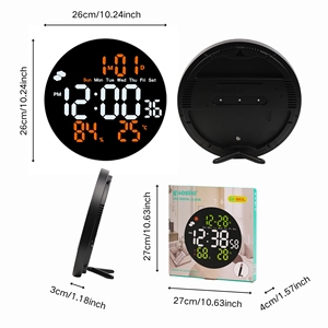 Venta al por mayor 3853L Color redondo pantalla LED temperatura Reloj de pared con calendario semana temperatura y humedad - Product Image 3