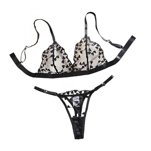 Fashion Women's Lace Wire-Free Lingerie <b>Set</b> Comfortable Bra and Bikini Panty Breathable Seamless <b>Sexy</b> Floral Lace Spandex/Cotton - Product Image 1