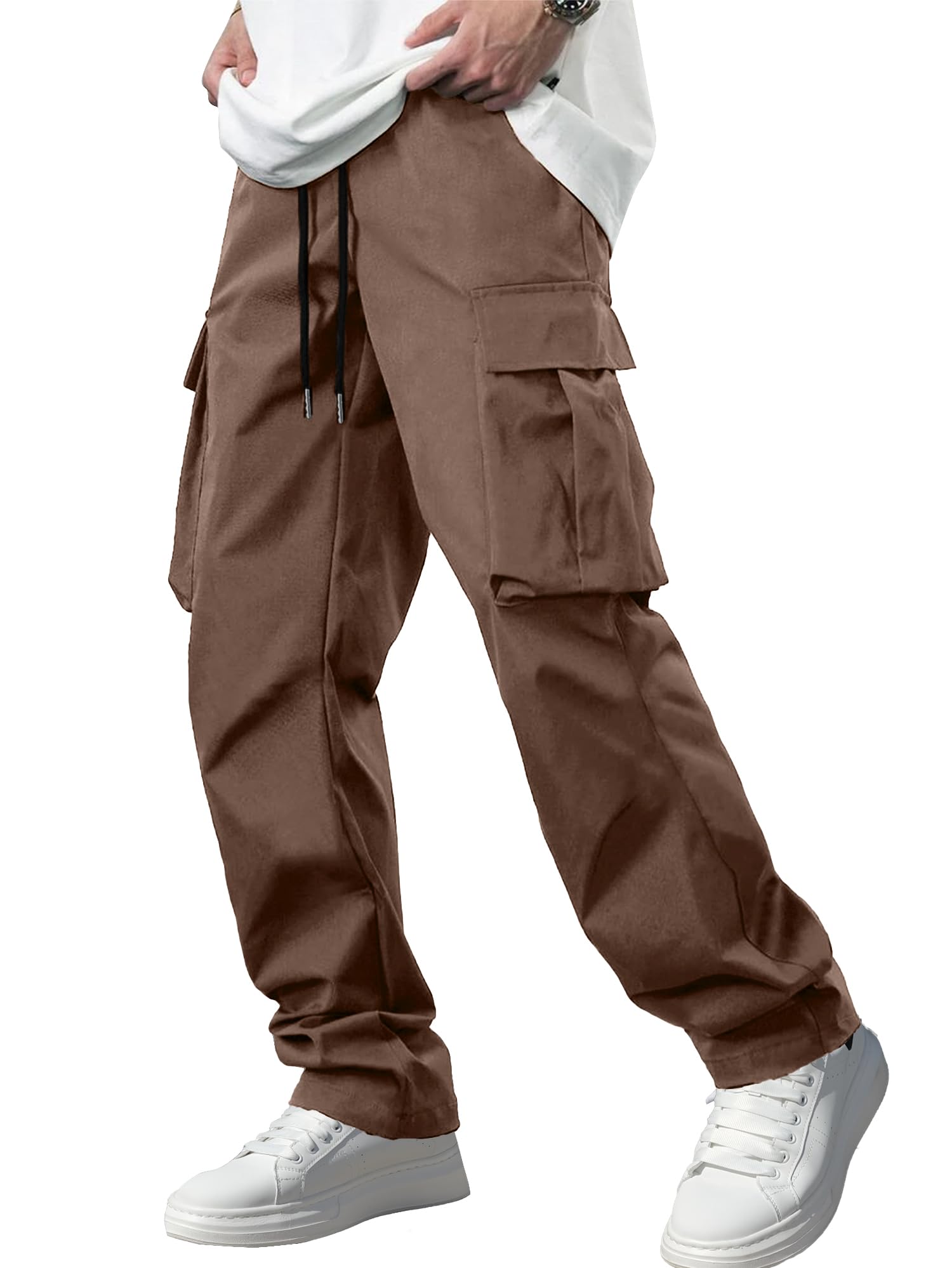 Men's Casual Cargo Pants Workout Joggers Stretch Sweatpants Hiking Drawstring Tactical Wool/Nylon Anti-Wrinkle Heavyweight Multi
