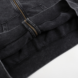 Sweat à capuche zippé court en molleton French Terry pour homme, avec logo sérigraphié Ville Sports, style vintage délavé, à fermeture éclair intégrale - Product Image 3