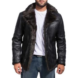 Fabricante de Ropa Personalizada OEM, Chaquetas de Cuero Negras Extra Grandes de Alta Calidad con Botones, Chaqueta de Cuero Estilo Bomber para Hombre - Product Image 1