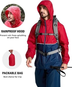 แจ็กเก็ตกันลมมีซิปมีฮู้ดน้ำหนักเบาสำหรับผู้ชายสีแดงสีน้ำเงินบล็อกลายพรางออกแบบสำหรับกีฬากลางแจ้งในฤดูใบไม้ผลิ - Product Image 5