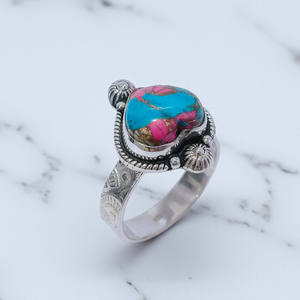 Anillos de Plata de Ley con Diseño de Corazón Fantástico, Anillos de Piedras Preciosas de Plata de Ley con Turquesa Color Algodón de Azúcar - Product Image 2