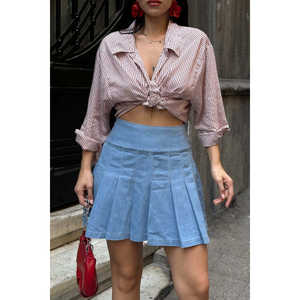 Women's <b>Pleated</b> Mini <b>Denim</b> <b>Skirt</b> - Product Image 2