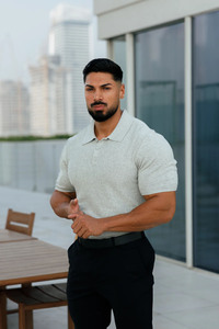 Nouvelle mode vêtements d'affaires classique uni gris clair tricoté polo à manches courtes séchage rapide gym athlétique et golf polos pour hommes - Product Image 3
