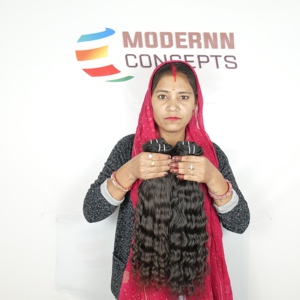 Extensiones de Cabello Humano Remy de Templo Indio 100% Natural, Virgen, Crudo, Ondulado Profundo, Color Negro, Doble Trama a Máquina - Product Image 6