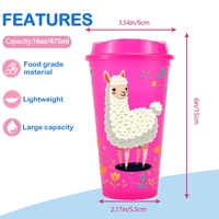 Gobelet à café en plastique scintillant de 16 oz avec couvercle, gobelet réutilisable, vaisselle scintillante, design animal mignon, vente en gros