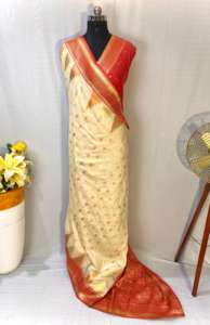 Magnifique saris en coton avec impression numérique kashmiri avec contraste Kashmiri et bordure conceptuelle florale - Product Image 6