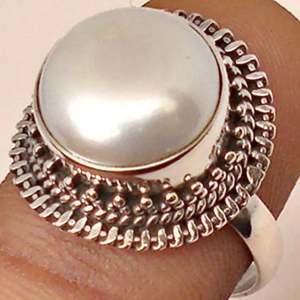 Handmade 925 Sterling <b>Silver</b> Coin Pearl <b>Statement</b> <b>Ring</b> Freshwater June Birthstone Jewelry Boho Perfect Gift for Men and Women - Product Image 4