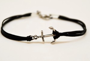 Anchor Cord <b>Bracelet</b>, Men's <b>Bracelet</b>, <b>Silver</b> Anchor <b>Charm</b>, Black Cords - Product Image 2