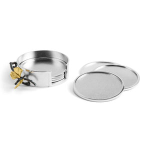 Luxury <b>Silver</b> <b>Coaster</b> Set With Gold Leaf Design Handmade Metal Drink <b>Coasters</b> For Home Bar Restaurant And Hotel Use - Product Image 2