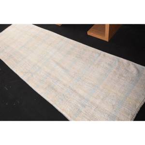 Tapis turc vintage moderne 3.4ft X 10.1ft Beige & Blue Patchwork Design tissage plat support en latex pour décorations de salon - Product Image 4