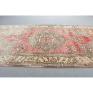 Turkish Vintage Area Rug 4,2x8,3 ft, Red <b>Brown</b> Ikat Wool Rug - Product Image 3