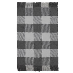 Tapis géométrique moderne en coton durable, tissé à la main, réversible, antidérapant, résistant aux taches, à carreaux, blanc anthracite - Product Image 1