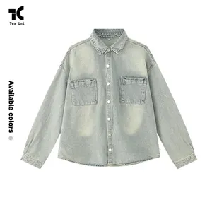 Nuevo estilo, <span class=keywords><strong>Camisa</strong></span> vaquera <span class=keywords><strong>azul</strong></span> claro lavada y pulida suelta, chaqueta, pantalones, <span class=keywords><strong>traje</strong></span> informal para hombres y mujeres, <span class=keywords><strong>traje</strong></span> vaquero Unisex - Product Image 4