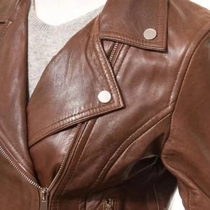 Premium Custom Women Brown Genuine <b>Leather</b> <b>Biker</b> <b>Jacket</b> Slim Fit Asymmetric Zipper Ladies Motorcycle Outerwear - Product Image 5