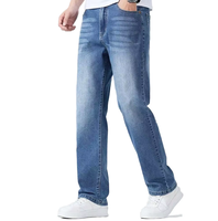 Jean Jogger Homme Vintage Style Urbain Coupe Droite Délavé Clair Uni Nouveau Modèle Respirant en Denim avec Cordon de Serrage pour l'Été