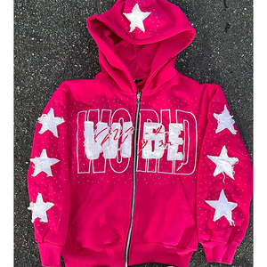 Streetwear Graphic French Terry Washed rose Patch Broderie Sweat à capuche zippé Cropped Patchwork Distressed Embroidered Zip up Hoodie - Product Image 1