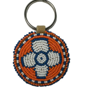 Llavero y accesorio para bolso con diseño floral, bordado con cuentas de colores naranja y azul, de la India. - Product Image 1