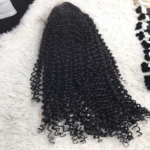 Peluca de cabello virgen recto rizado largo de estilo Premium con extensiones de cabello de peluca frontal de encaje marrón oscuro - Product Image 3