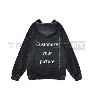 Sweat à capuche Harajuku personnalisé pour hommes pull Hip Hop surdimensionné HD DTG impression Vintage sweats à capuche lavés 100% coton automne - Product Image 3