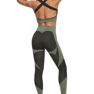 Ensemble de yoga sans couture pour femme, prix avantageux, vente chaude - Écologique, respirant, motif uni, logo frontal, 2 pièces, taille élastique pour la salle de sport - Product Image 2