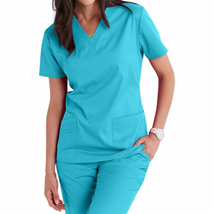 Uniforme d'hôpital en spandex extensible 4 directions, vente en gros, logo personnalisé, tenue de soins infirmiers, haut à col en V, ensemble de blouses médicales pour femmes, 2026 - Product Image 6