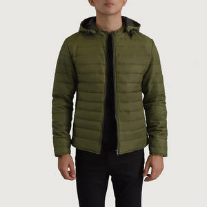Veste matelassée en toile pour homme de haute qualité, col montant, logo frontal, capuche, respirante, coupe-vent, logo personnalisé - Product Image 1