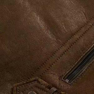 Chaqueta de piel de oveja marrón auténtica para hombre, chaqueta de cuero cálida informal a la moda de estilo único, chaqueta de cuero Punk con cuello - Product Image 3