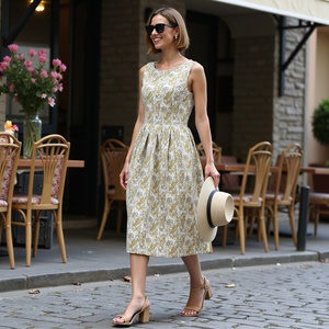 Vestido de playa bohemio estampado para mujer, vestido veraniego informal fluido sin mangas, traje de vacaciones ligero y elegante - Product Image 4