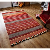 Tapis Kilim en laine tissé à la main, rouge rouille, motif géométrique, style bohème, pour salon, motif à carreaux, écologique, adapté aux animaux domestiques
