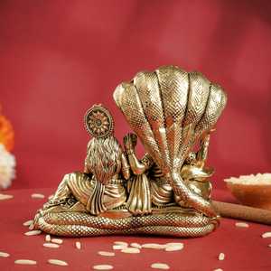 Ídolo Hecho a Mano de 7 CM del Dios Vishnu Lakshmi con Sheshnaag, Decoración Tradicional de Latón para el Hogar, para Diwali, para la Pared de la Sala de Estar - Product Image 4