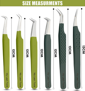 Bulk Custom Logo Lash Tweezers 45° Fiber Tip Curved Classic Eyelash Extension Tweezer with Silicone Caps <b>Tool</b> - Product Image 4