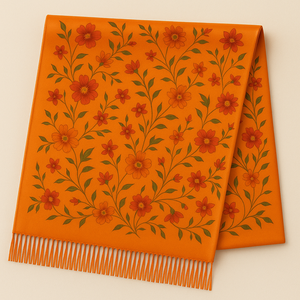 Étole rectangulaire longue beige en laine et rayonne de qualité supérieure MyEthnix, broderie à pois, légère, séchage rapide, respirante - Product Image 1