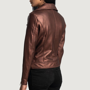 Blouson Moto Hiver Unisexe en Cuir Marron Personnalisé, Respirant, Chauffant, Coupe-Vent, Écologique, avec Manches Zippées, Col Montant, Coupe Ajustée - Product Image 3