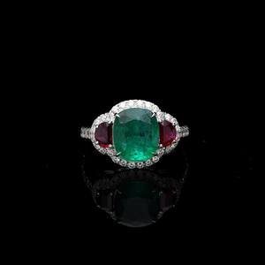 Bague en argent sterling avec émeraude naturelle et rubis, design audacieux et artistique de luxe pour femmes, occasions spéciales - Product Image 2