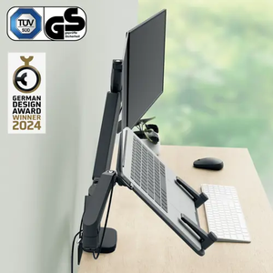 Ergo Braccio Doppio per Monitor Salvaspazio con Supporto per Laptop – Grigio Scuro - Product Image 2
