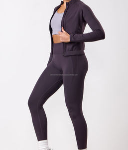 ชุดโยคะกีฬาสำหรับผู้หญิง เสื้อแจ็คเก็ตเอวสูงความยาวระดับเข่า ลายเรียบ ผ้าระบายอากาศดี โลโก้ด้านหน้า คุณภาพสูง - Product Image 6