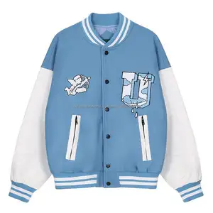 New Arrival Men Customized Chenille Patch Embroidery Baby Blue Plus Size Cool Varsity Jacket