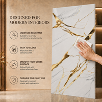 Panel de Pared de PVC con Vetas Naturales, Lámina de Mármol UV Blanco Dorado MORLENX