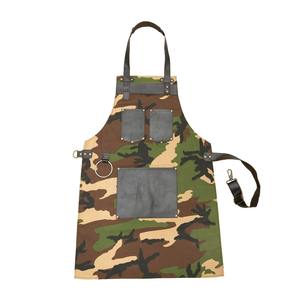 Real <b>Leather</b> Camouflage Canvas <b>Apron</b> Butcher Cook BBQ Cooking AAA-0082 - Product Image 2