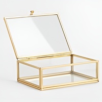 Moderne Amerikanische Glas-Schmuckbox mit 2 Fächern für Ringe, Armreifen und Halsketten (Multifunktional)
