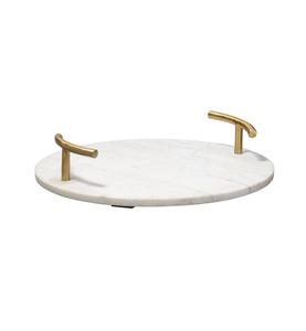 Plateau en marbre de forme ronde de design moderne plateau en marbre de couleur noire de grande qualité avec poignée en métal doré au prix le plus bas - Product Image 5