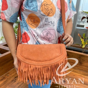 Custom New Design Fashion High Quality Elegant Genuine Suede Leather Fringe <b>Handbag</b> with Detachable Shoulder Strap for Ladies - Product Image 1