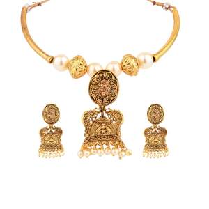 Ensemble de bijoux de mariée indien plaqué or cristal émail pendentif collier ras du cou boucles d'oreilles ensemble de bijoux pour femmes, noir - Product Image 1