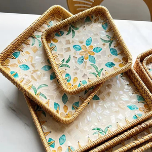 Handcrafted Square Rattan Lacquer Tray From Vietnam Mother of Pearl Inlay Serving Tray for Home Decor or Gifts - Product Image 6